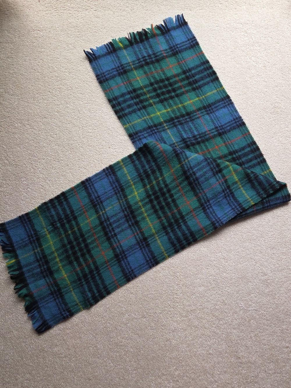 Vintage Stewart Hunting Wool Scarf Made In Scotland- 51x10 1/2-plaid